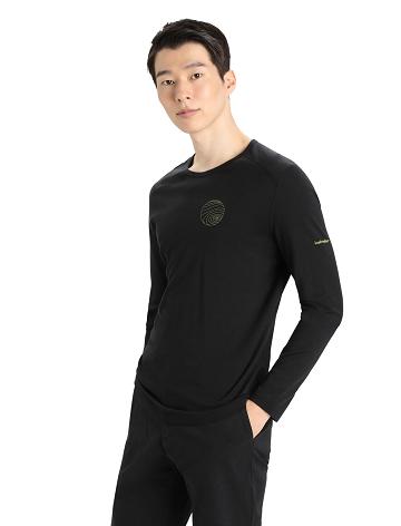 Base Layers Icebreaker Merino 200 Oasis Long Sleeve Crewe Alps 3D Męskie Czarne | PL 1596YXFU